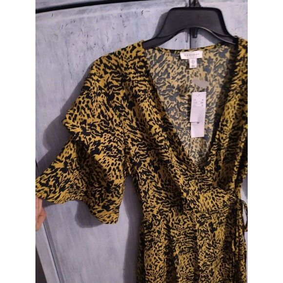 Top shop  puff ruffled sleeve zebra print  dress sz 2 Boho Feminine Cottagecore - Picture 4 of 11